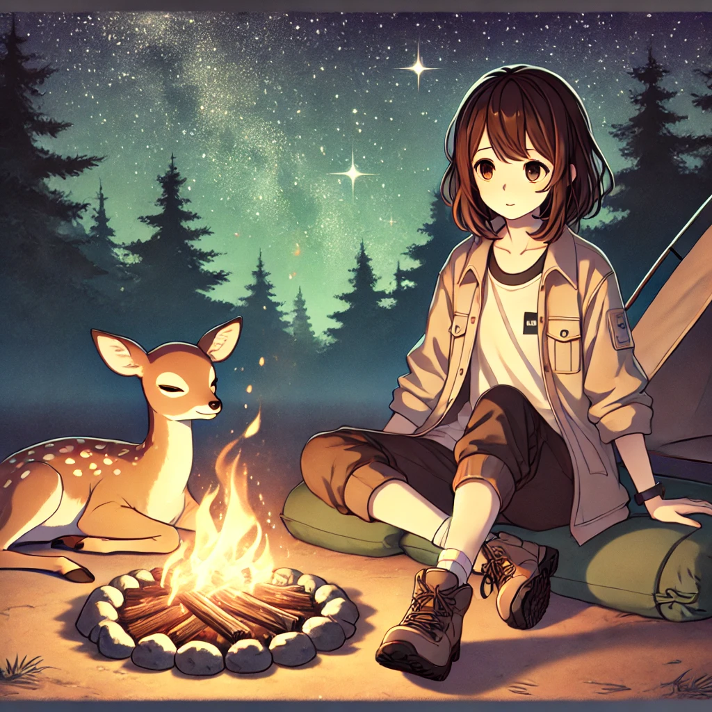 A Girl’s Peaceful Camping Escape: Nature, Campfires, and Deer Encounters