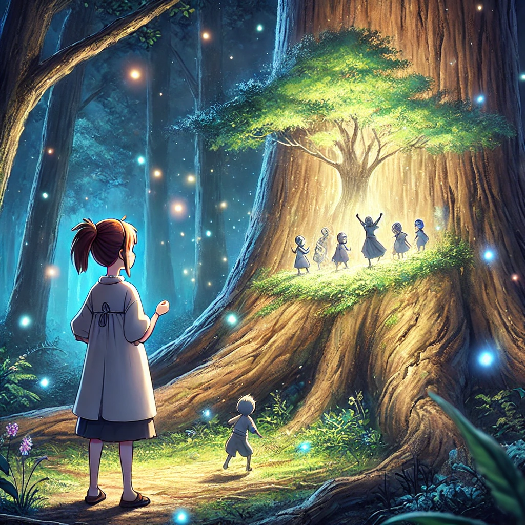 The Whispering Tree: A Girl's Magical Encounter in a Serene Forest