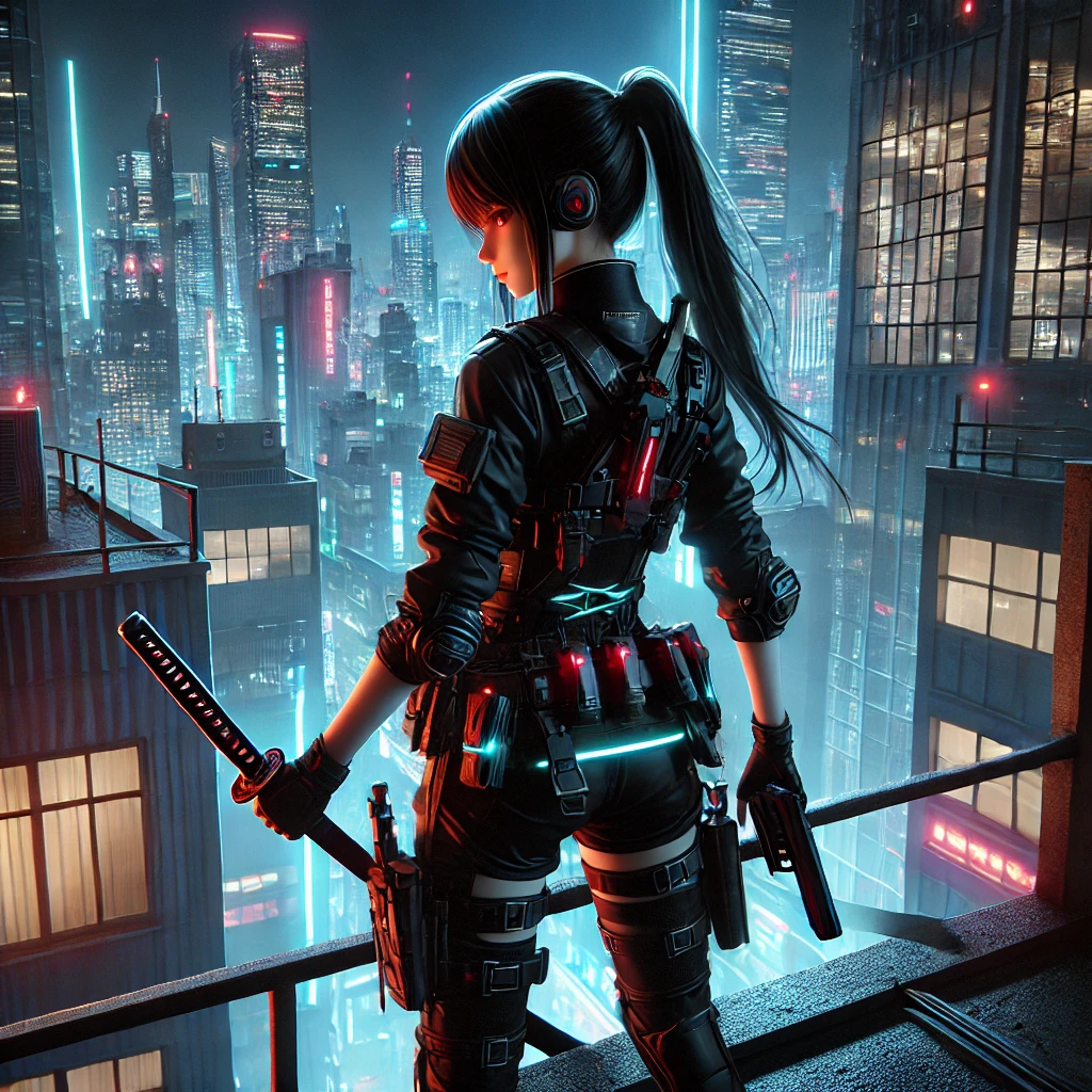 Dual-Wielding Justice: A Cyberpunk Girl's Epic Battle in a Neon City