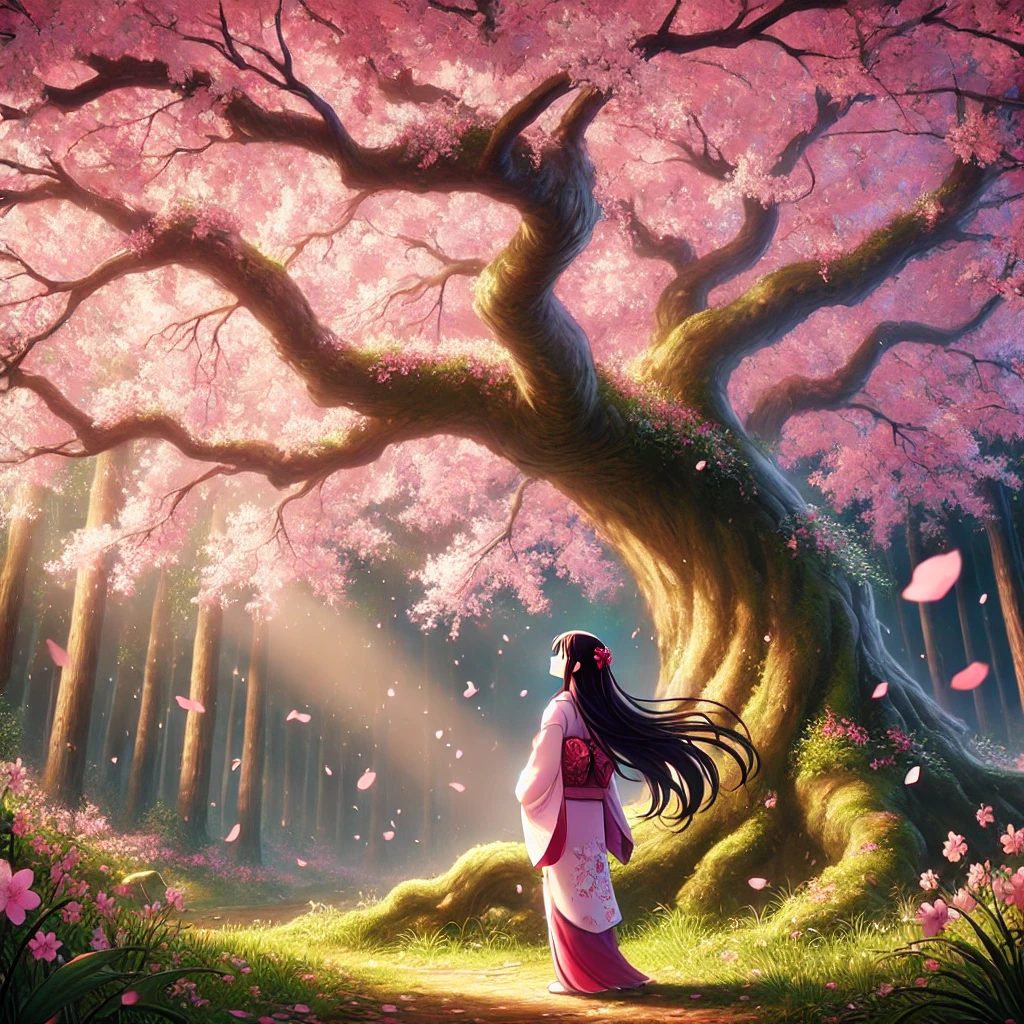 A Girl’s Awe Under the Enchanting Sakura Tree